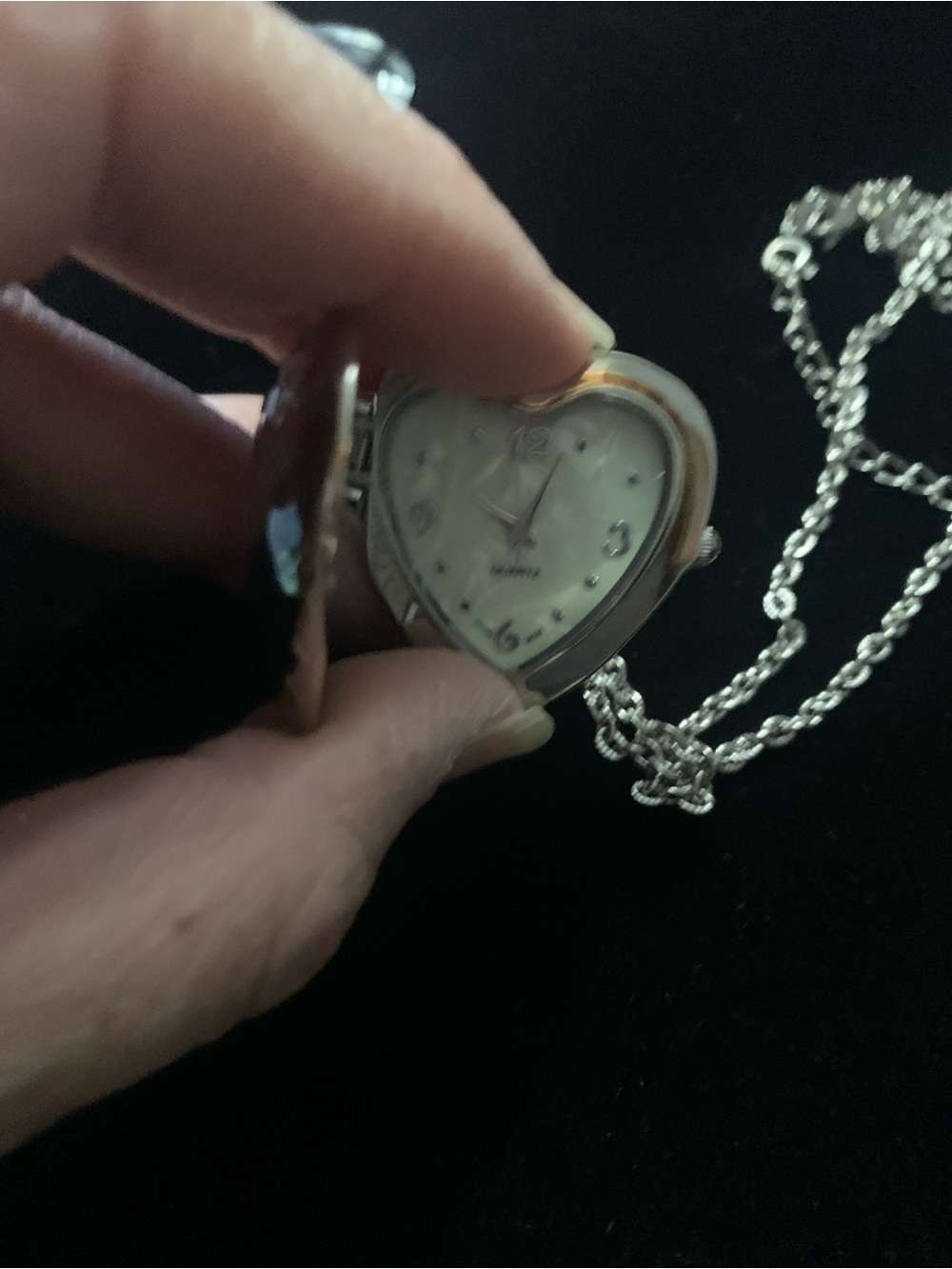 Silver Heart Locket Watch Necklace - White Dial